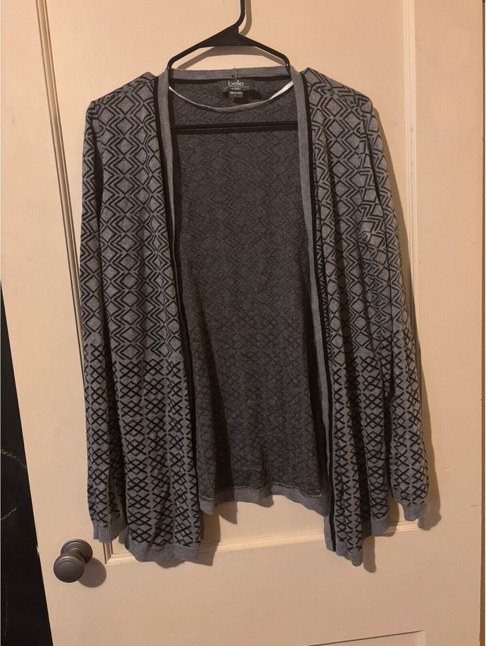 Belle gray patterned open cardigan Large